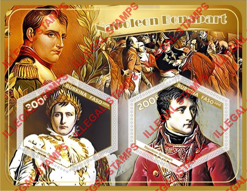 Burkina Faso 2018 Napoleon Bonaparte Illegal Stamp Souvenir Sheet of 2