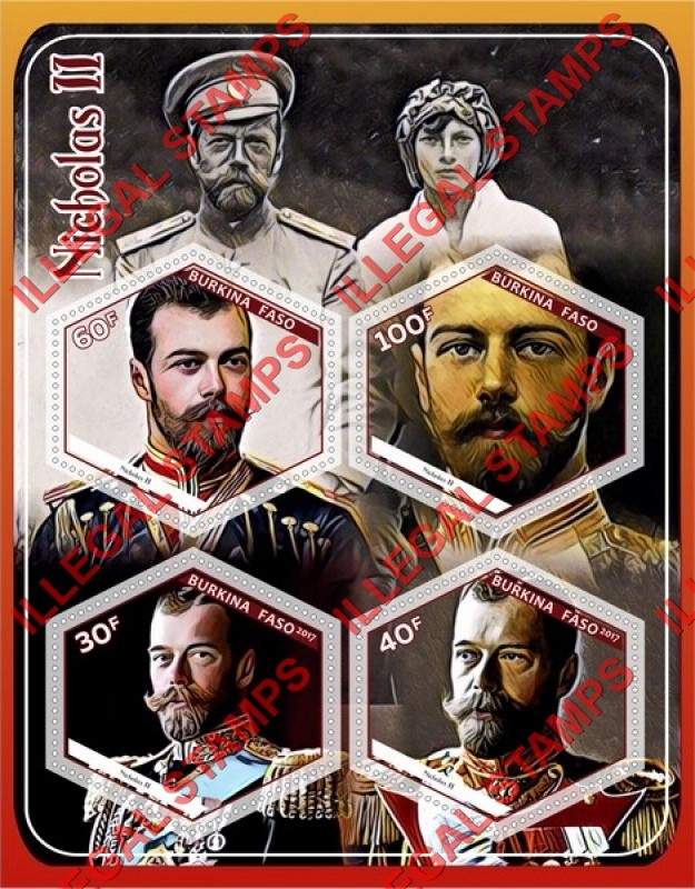 Burkina Faso 2018 Nicholas II Illegal Stamp Souvenir Sheet of 4