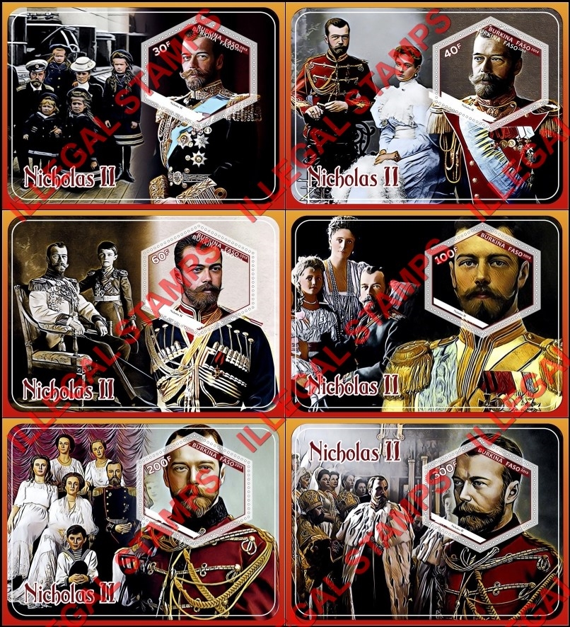 Burkina Faso 2018 Nicholas II Illegal Stamp Souvenir Sheets of 1
