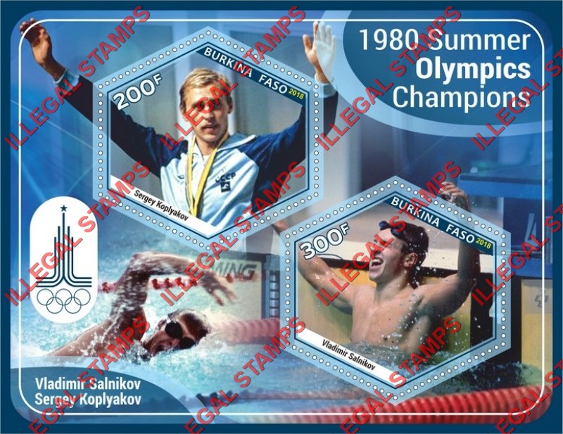 Burkina Faso 2018 Olympic Champions in Moscow in 1980 Illegal Stamp Souvenir Sheet of 2