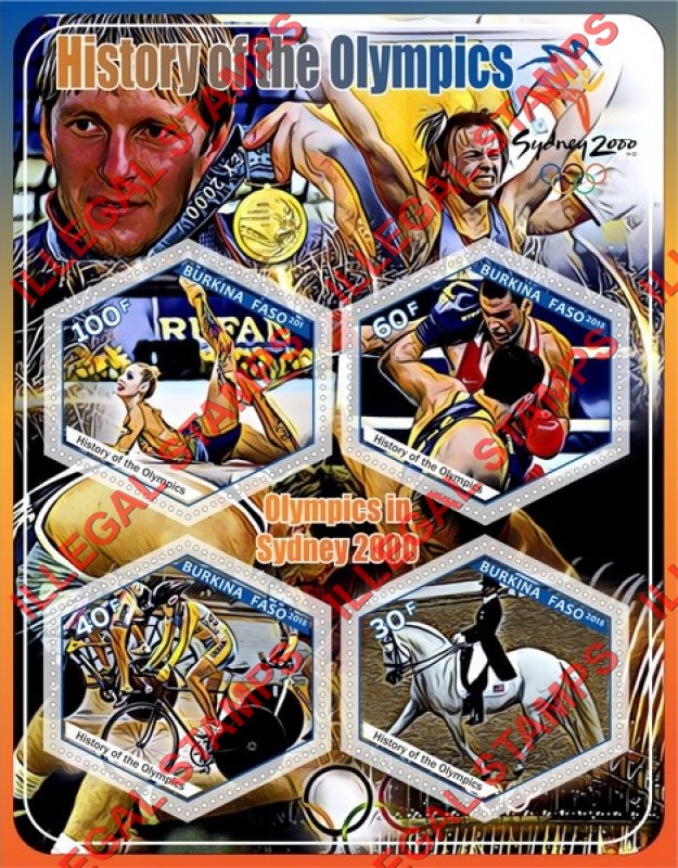 Burkina Faso 2018 Olympic Games History in Sydney in 2000 Illegal Stamp Souvenir Sheet of 4