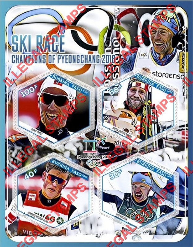 Burkina Faso 2018 Olympic Games in PyeongChang Ski Race Champions Illegal Stamp Souvenir Sheet of 4
