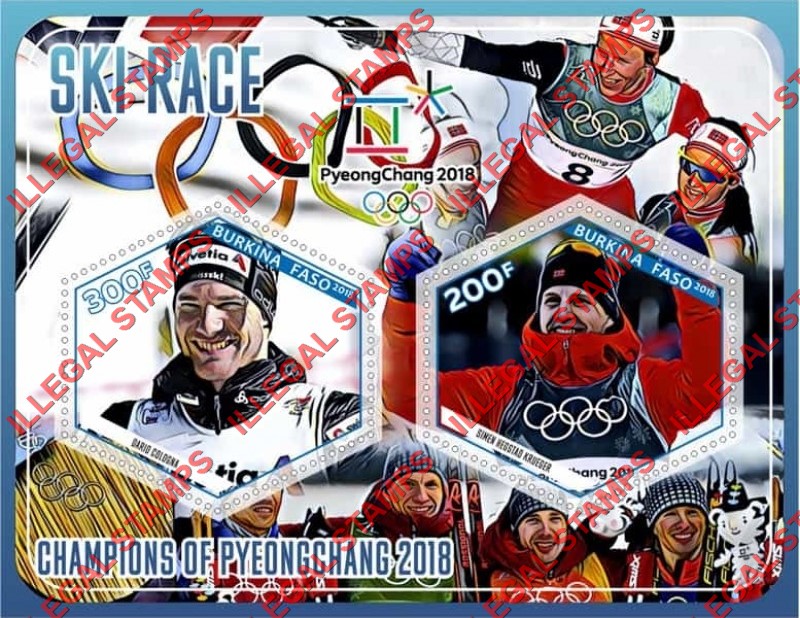 Burkina Faso 2018 Olympic Games in PyeongChang Ski Race Champions Illegal Stamp Souvenir Sheet of 2