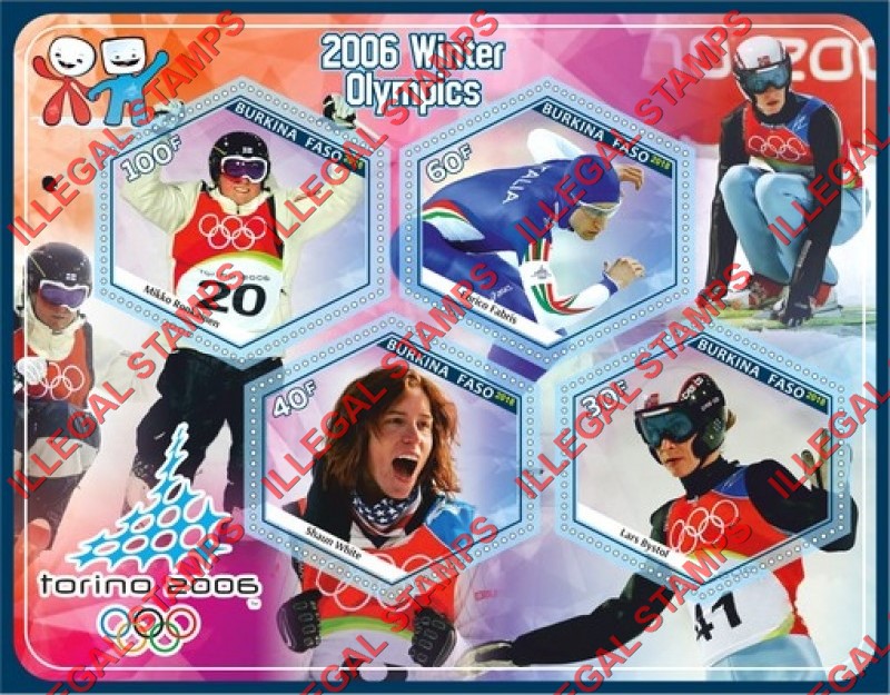 Burkina Faso 2018 Olympic Games in Torino in 2006 Illegal Stamp Souvenir Sheet of 4