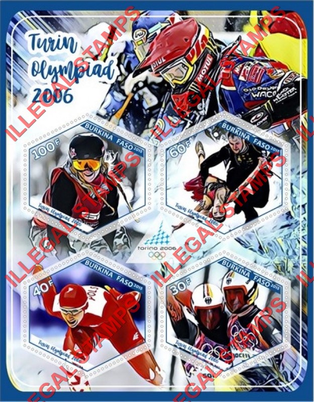 Burkina Faso 2018 Olympic Games in Torino in 2006 Turin Olympiad Illegal Stamp Souvenir Sheet of 4