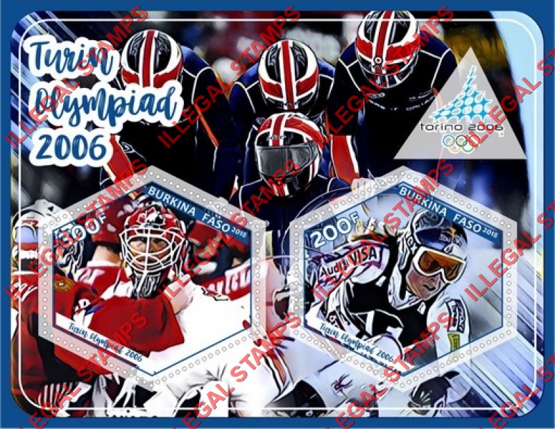 Burkina Faso 2018 Olympic Games in Torino in 2006 Turin Olympiad Illegal Stamp Souvenir Sheet of 2