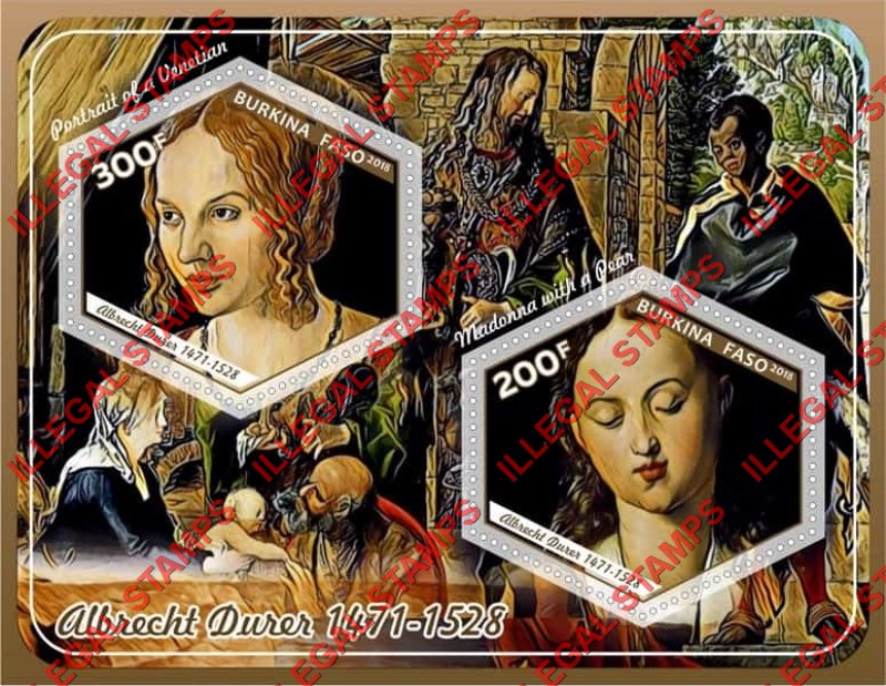 Burkina Faso 2018 Paintings by Albrecht Durer (different) Illegal Stamp Souvenir Sheet of 2