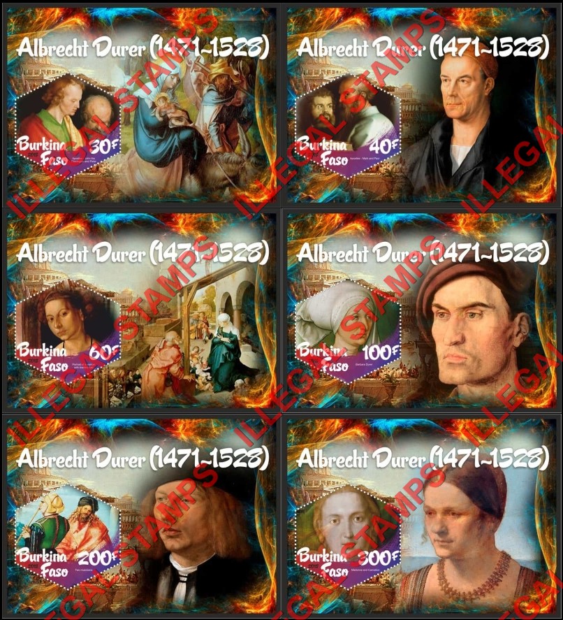 Burkina Faso 2018 Paintings by Albrecht Durer Illegal Stamp Souvenir Sheets of 1