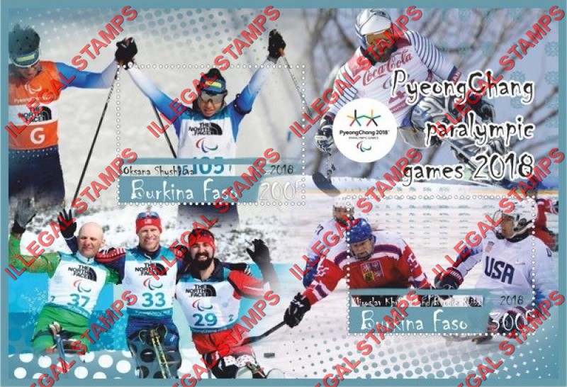 Burkina Faso 2018 Paralympic Games in PyeongChang Illegal Stamp Souvenir Sheet of 2