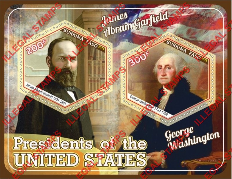 Burkina Faso 2018 Presidents of the United States Illegal Stamp Souvenir Sheet of 2