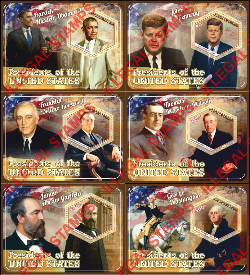 Burkina Faso 2018 Presidents of the United States Illegal Stamp Souvenir Sheets of 1