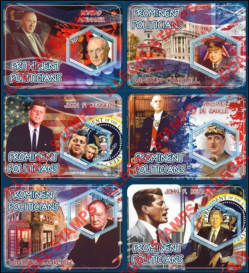 Burkina Faso 2018 Prominent Politicians Illegal Stamp Souvenir Sheets of 1