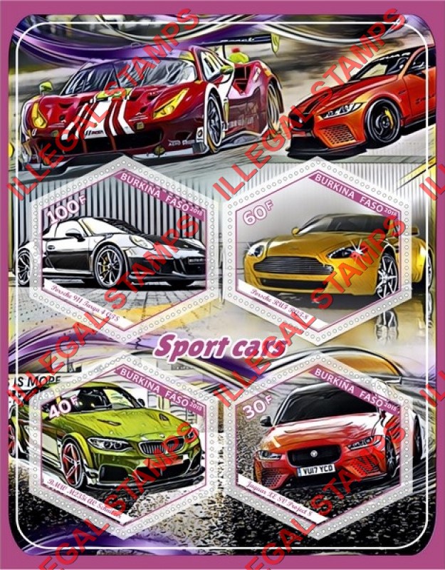 Burkina Faso 2018 Sport Cars Illegal Stamp Souvenir Sheet of 4