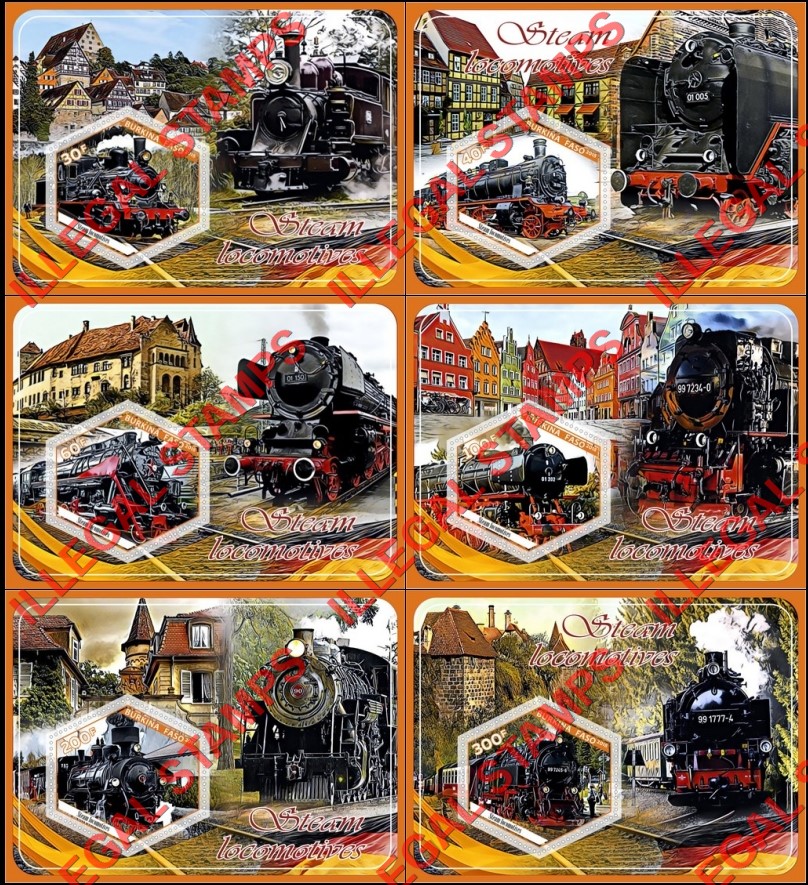 Burkina Faso 2018 Steam Locomotives Illegal Stamp Souvenir Sheets of 1
