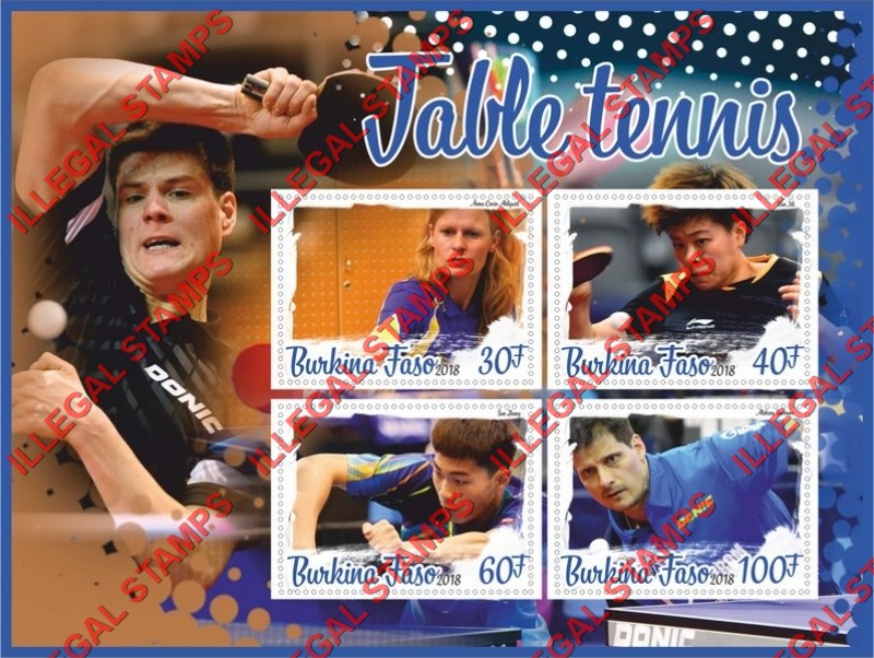 Burkina Faso 2018 Table Tennis Illegal Stamp Souvenir Sheet of 4