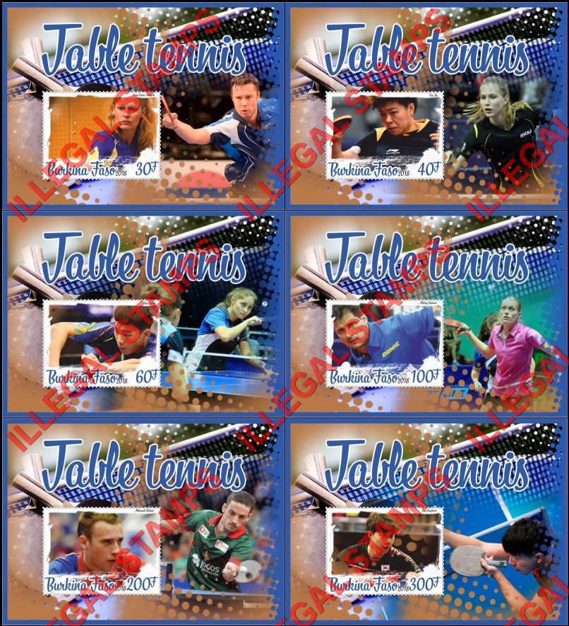 Burkina Faso 2018 Table Tennis Illegal Stamp Souvenir Sheets of 1