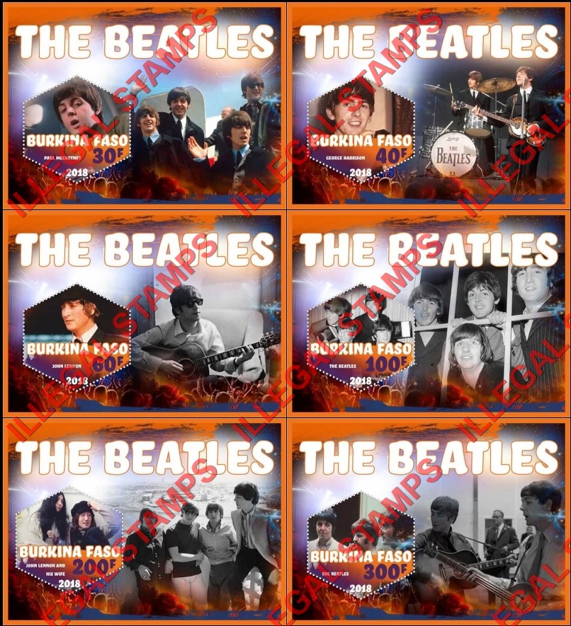 Burkina Faso 2018 The Beatles (different) Illegal Stamp Souvenir Sheets of 1