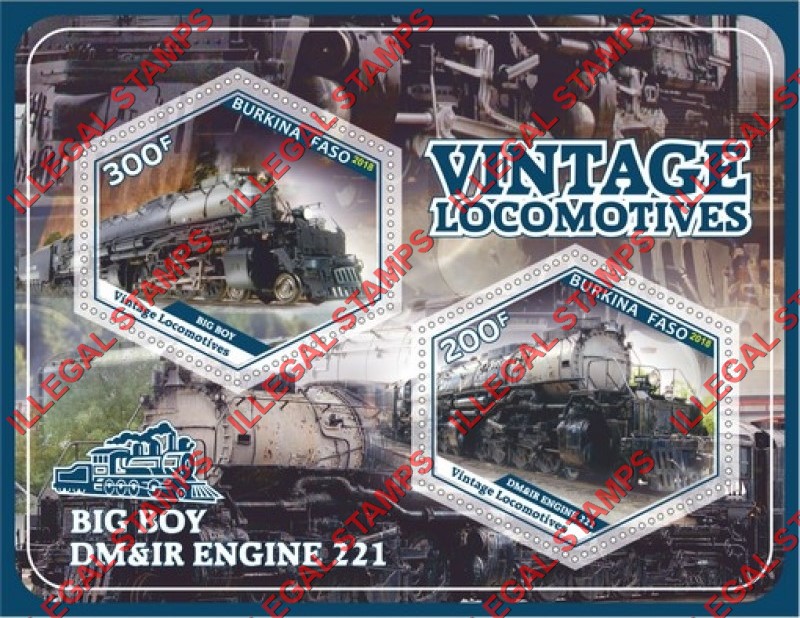 Burkina Faso 2018 Vintage Locomotives (different) Illegal Stamp Souvenir Sheet of 2