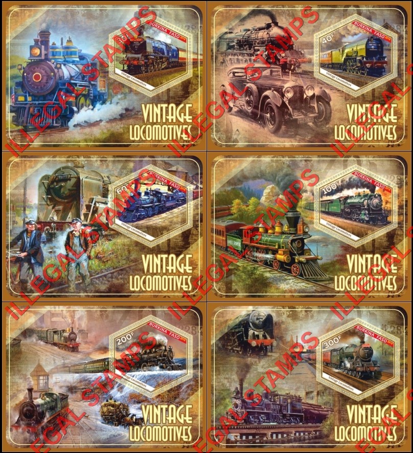 Burkina Faso 2018 Vintage Locomotives Illegal Stamp Souvenir Sheets of 1