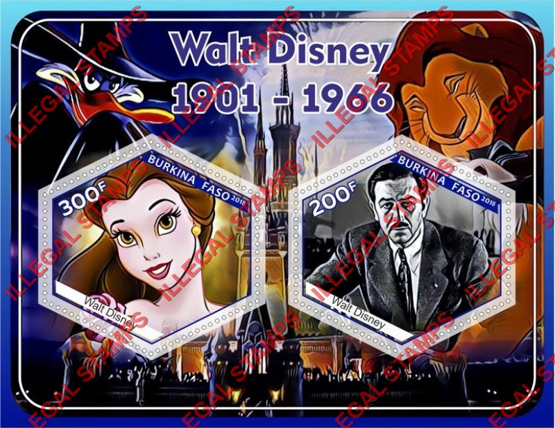 Burkina Faso 2018 Walt Disney 1901-1966 Illegal Stamp Souvenir Sheet of 2