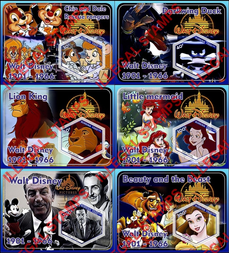 Burkina Faso 2018 Walt Disney 1901-1966 Illegal Stamp Souvenir Sheets of 1