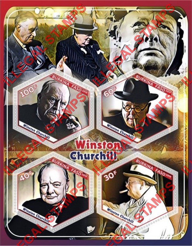 Burkina Faso 2018 Winston Churchill Illegal Stamp Souvenir Sheet of 4