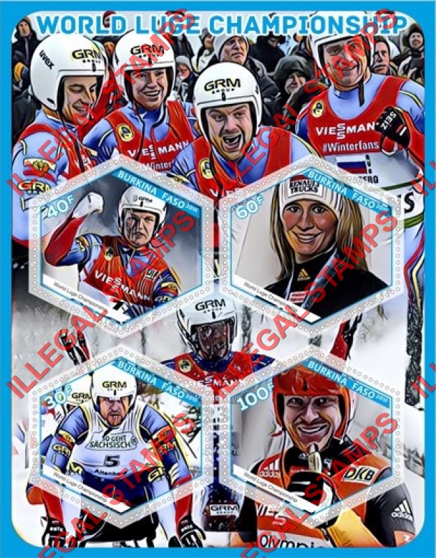 Burkina Faso 2018 World Luge Championship Illegal Stamp Souvenir Sheet of 4