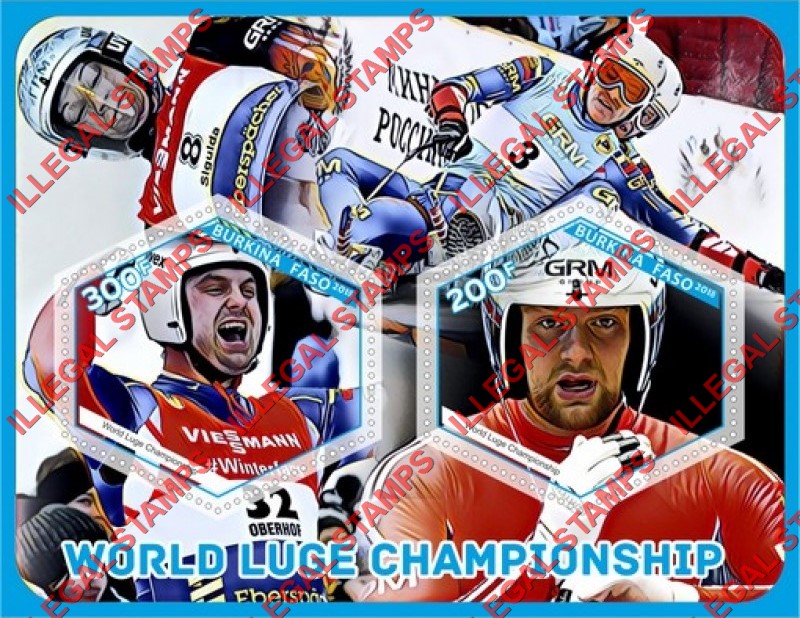 Burkina Faso 2018 World Luge Championship Illegal Stamp Souvenir Sheet of 2