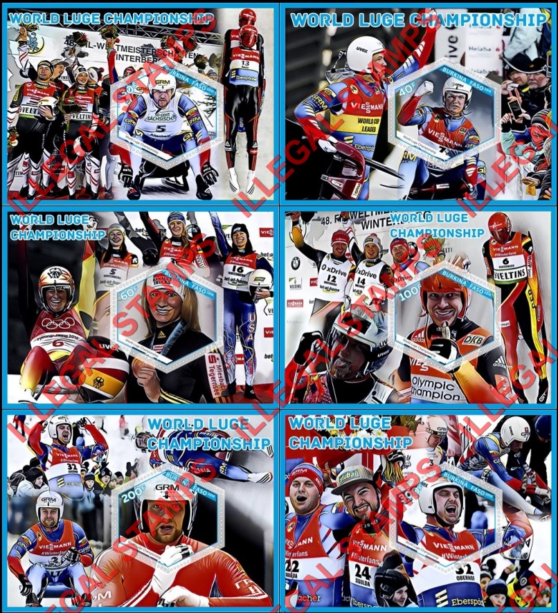 Burkina Faso 2018 World Luge Championship Illegal Stamp Souvenir Sheets of 1