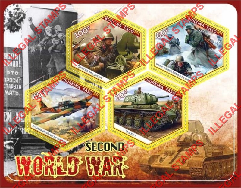 Burkina Faso 2018 World War II Illegal Stamp Souvenir Sheet of 4