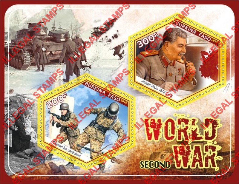Burkina Faso 2018 World War II Illegal Stamp Souvenir Sheet of 2