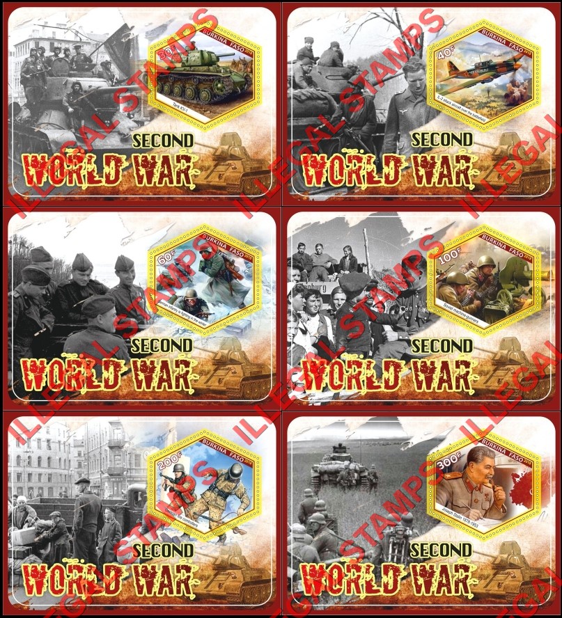 Burkina Faso 2018 World War II Illegal Stamp Souvenir Sheets of 1