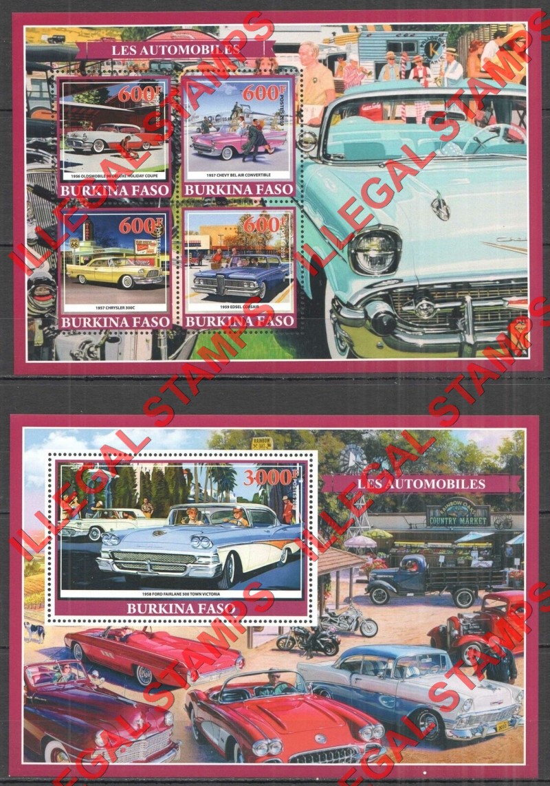 Burkina Faso 2019 Automobiles Illegal Stamp Souvenir Sheets of 4 and 1 (Set 1)