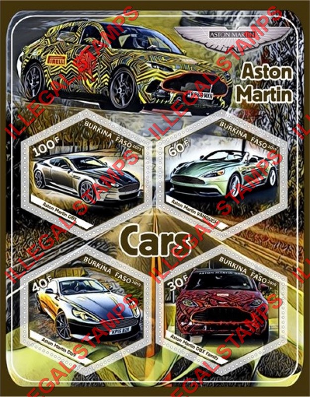 Burkina Faso 2019 Cars Aston Martin Illegal Stamp Souvenir Sheet of 4