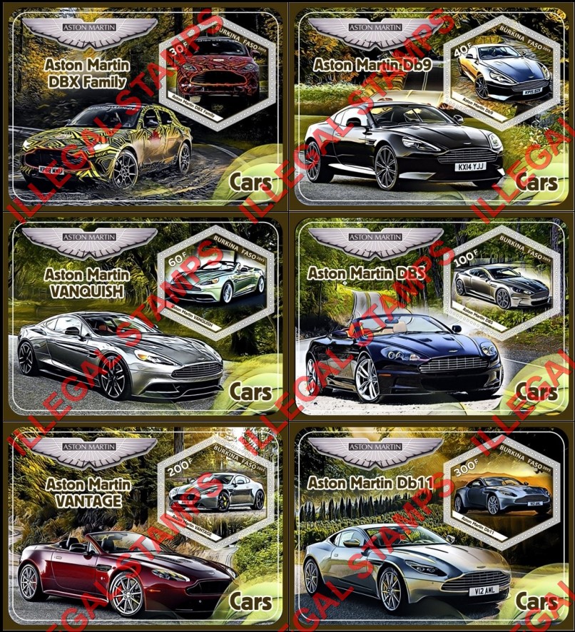 Burkina Faso 2019 Cars Aston Martin Illegal Stamp Souvenir Sheets of 1
