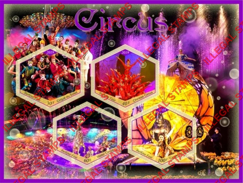 Burkina Faso 2019 Circus Illegal Stamp Souvenir Sheet of 4