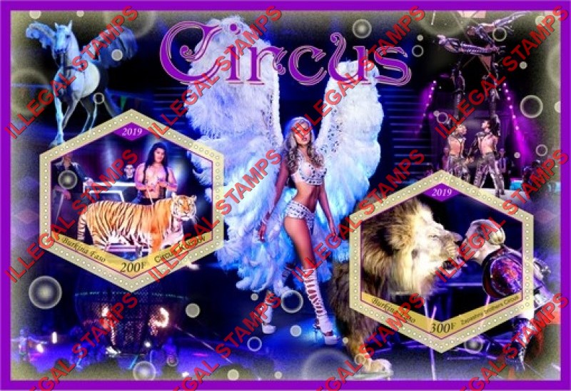 Burkina Faso 2019 Circus Illegal Stamp Souvenir Sheet of 2