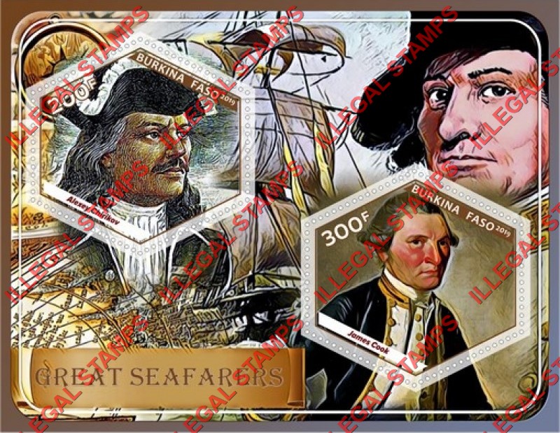 Burkina Faso 2019 Great Seafarers Illegal Stamp Souvenir Sheet of 2