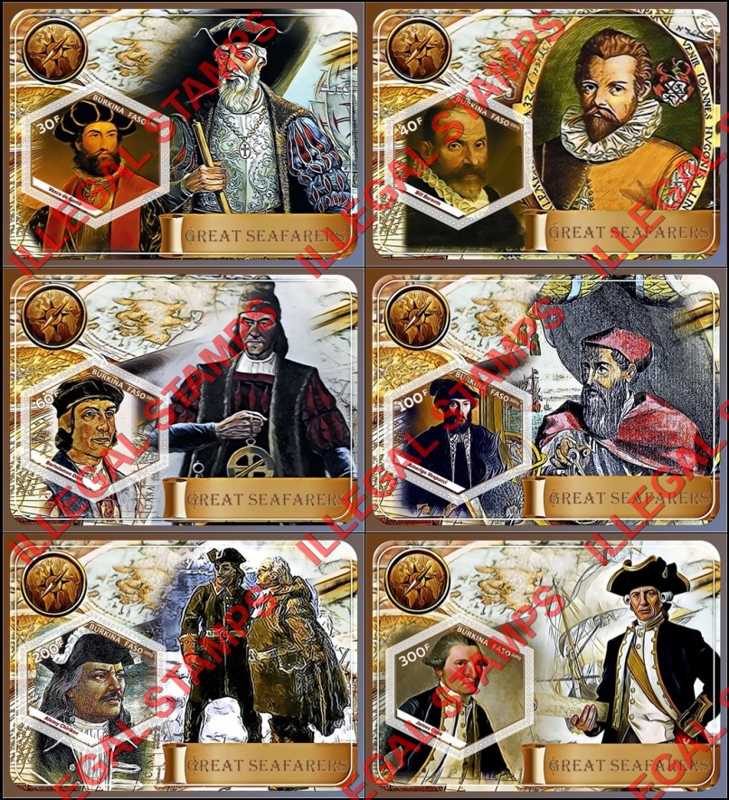 Burkina Faso 2019 Great Seafarers Illegal Stamp Souvenir Sheets of 1