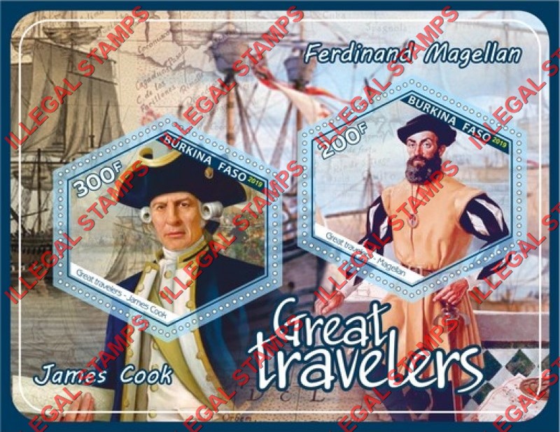 Burkina Faso 2019 Great Travelers Illegal Stamp Souvenir Sheet of 2
