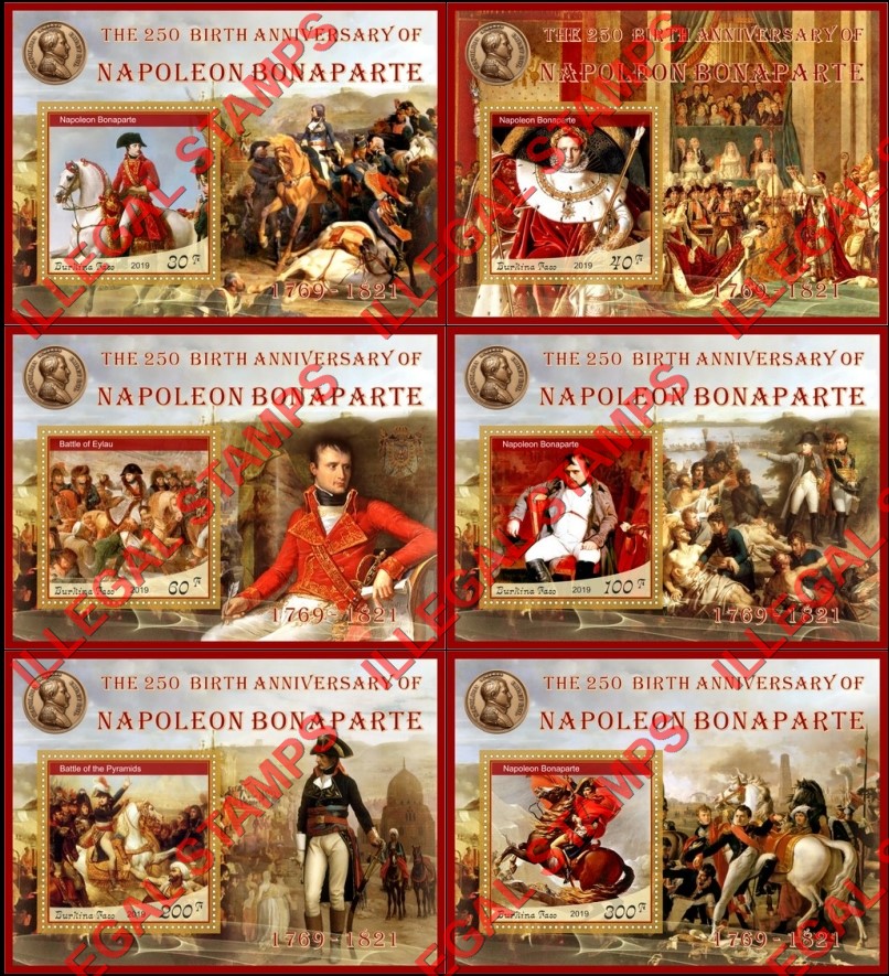 Burkina Faso 2019 Napoleon Bonaparte (different) Illegal Stamp Souvenir Sheets of 1