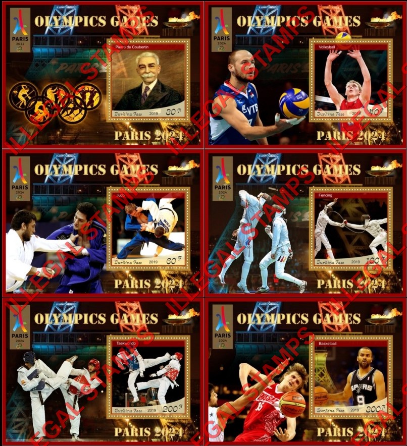 Burkina Faso 2019 Olympic Games in Paris in 2024 Illegal Stamp Souvenir Sheets of 1