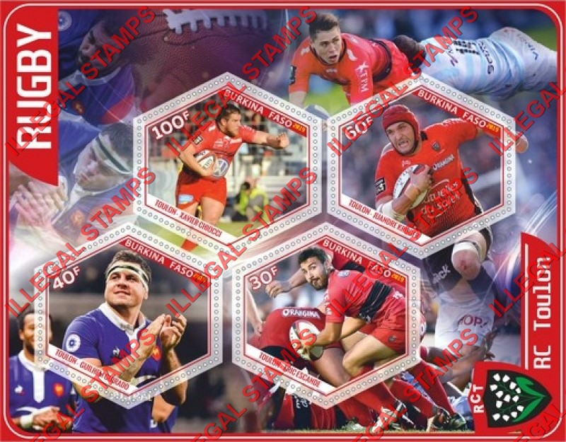 Burkina Faso 2019 Rugby Players RC Toulon Illegal Stamp Souvenir Sheet of 4