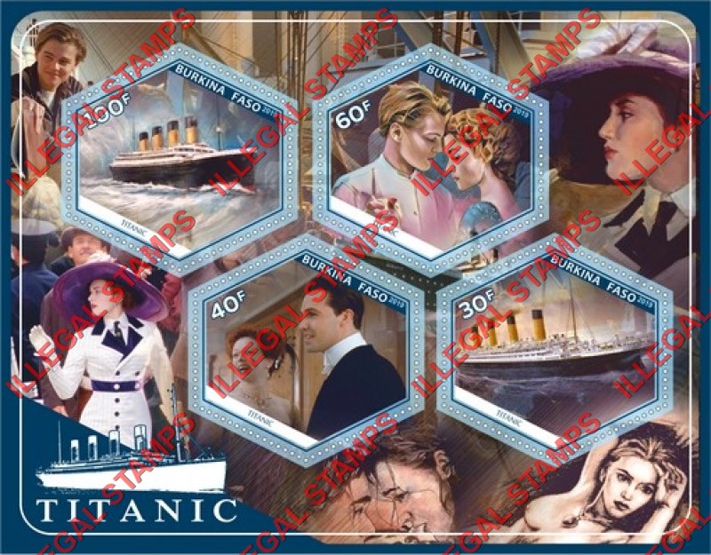 Burkina Faso 2019 Titanic Illegal Stamp Souvenir Sheet of 4