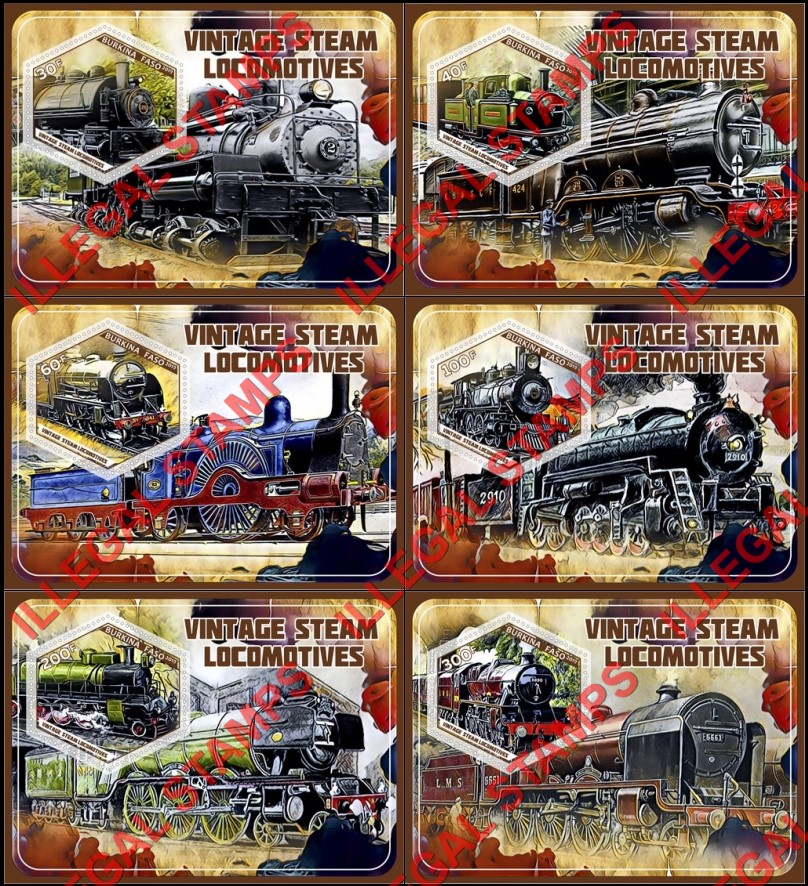 Burkina Faso 2019 Vintage Steam Locomotives Illegal Stamp Souvenir Sheets of 1