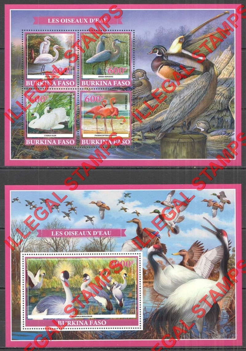 Burkina Faso 2019 Water Birds Illegal Stamp Souvenir Sheets of 4 and 1