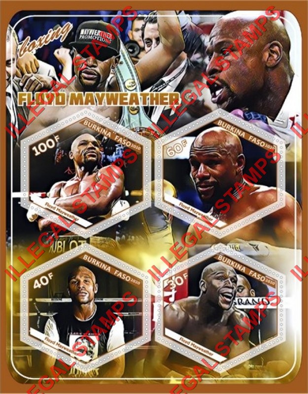 Burkina Faso 2020 Boxing Floyd Mayweather Illegal Stamp Souvenir Sheet of 4 Burkina Faso 2020 Boxing Floyd Mayweather Illegal Stamp Souvenir Sheet of 4