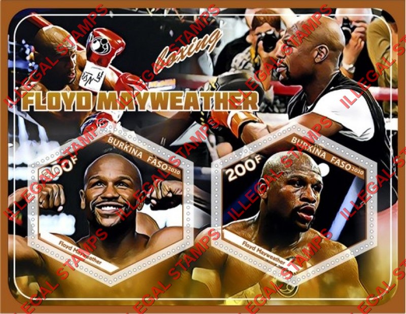 Burkina Faso 2020 Boxing Floyd Mayweather Illegal Stamp Souvenir Sheet of 2 Burkina Faso 2020 Boxing Floyd Mayweather Illegal Stamp Souvenir Sheet of 2