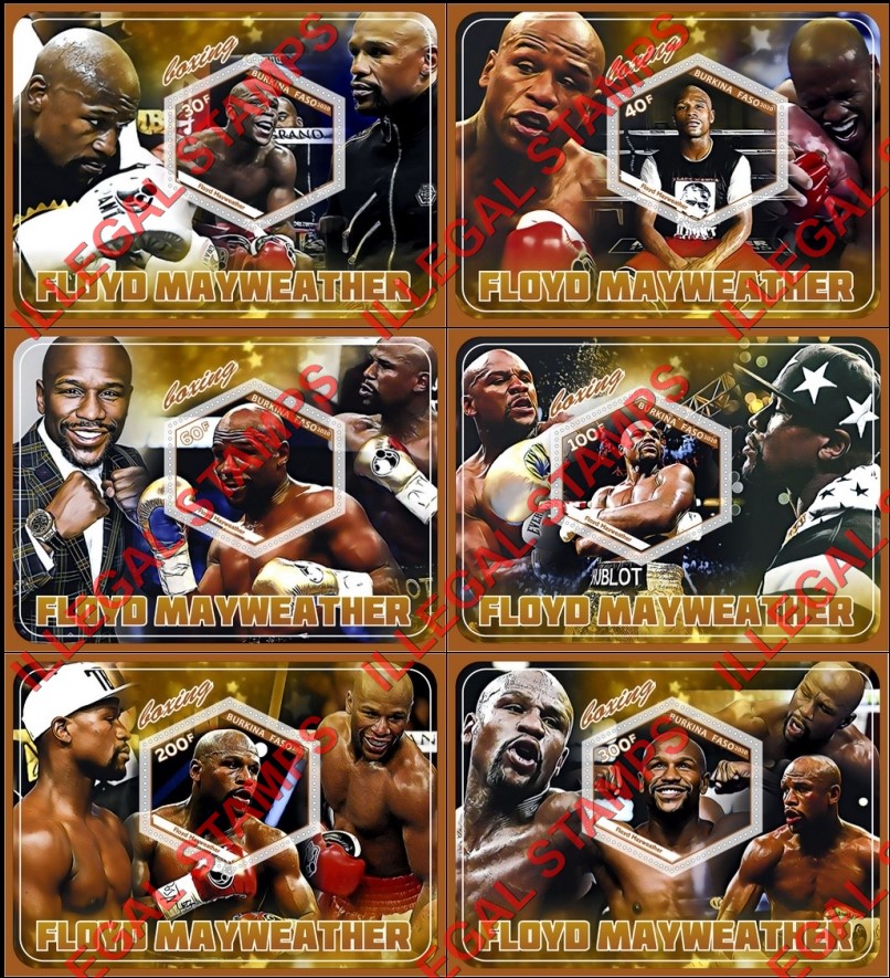 Burkina Faso 2020 Boxing Floyd Mayweather Illegal Stamp Souvenir Sheets of 1 Burkina Faso 2020 Boxing Floyd Mayweather Illegal Stamp Souvenir Sheets of 1