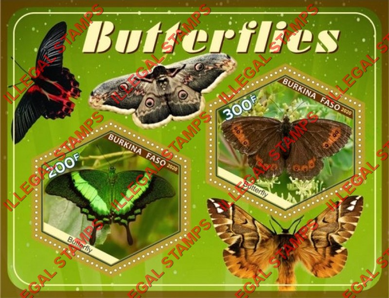 Burkina Faso 2020 Butterflies (different a) Illegal Stamp Souvenir Sheet of 2 Burkina Faso 2020 Butterflies (different a) Illegal Stamp Souvenir Sheet of 2
